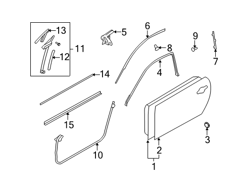 2013 Infiniti G37 Front Door & Components, Exterior Trim Door Window Regulator Assembly, Right Diagram for 80720-JK00A