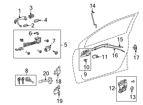 2010 Toyota Corolla Front Door Cylinder & Keys Diagram for 69052-12650