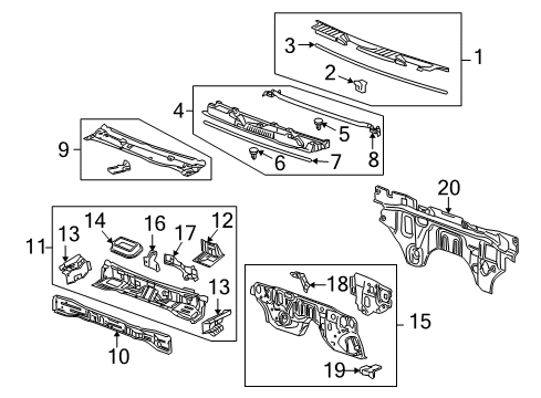 2009 Hummer H3T Cab Cowl Cowl Side Panel Diagram for 15870971