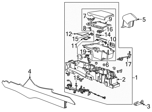 2016 Cadillac ELR Center Console Armrest Assembly Diagram for 23299064