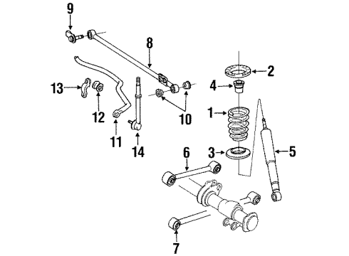 1990 Toyota 4Runner Rear Suspension Components, Lower Control Arm, Upper Control Arm, Stabilizer Bar Shock Diagram for 48531-80089