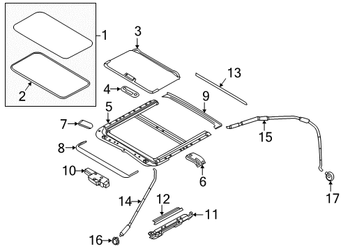 2019 Infiniti Q70 Sunroof Guide Assembly SUNSHADE Diagram for 91215-1PM2A