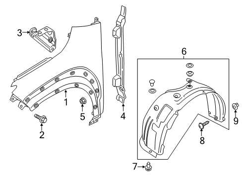 2022 Hyundai Kona Fender & Components GUARD ASSY-FRONT WHEEL, RH Diagram for 86812-J9NA0