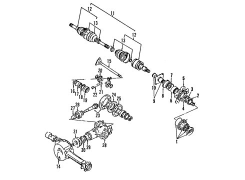 1996 Geo Tracker Front Axle, Axle Shafts & Joints, Differential, Drive Axles, Propeller Shaft Nut, Front Wheel Bearing Adjust Diagram for 30000260