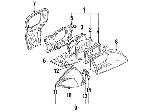 1994 Geo Metro Headlamps Headlamp Assembly-LH Diagram for 96065339