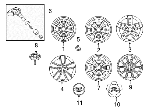 2011 Kia Soul Wheels, Covers & Trim Wheel Center Caps Diagram for 529601F610