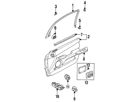 1993 Lexus GS300 Door & Components Weatherstrip, Front Door Glass, Inner RH Diagram for 68171-30110