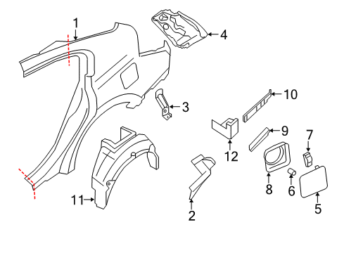 2009 Nissan Altima Quarter Panel & Components, Exterior Trim Lock Gas Filler Diagram for G8830-ZN5MA