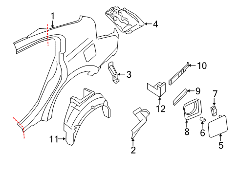 2009 Nissan Altima Quarter Panel & Components, Exterior Trim Protector-Rear Wheel House, LH Diagram for 76749-JA000