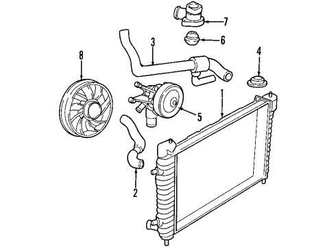 1998 Ford Taurus Cooling System, Radiator, Water Pump, Cooling Fan Water Pump Diagram for F6DZ8501B