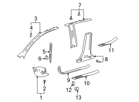 2001 Lexus ES300 Interior Trim - Pillars, Rocker & Floor Cowl Trim Clip Diagram for 90467-11083