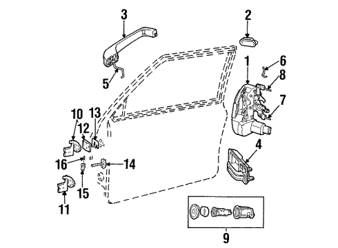 2001 Jeep Cherokee Front Door - Lock & Hardware Plug-Door Latch Diagram for 55002368