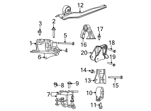 2008 Dodge Caliber Engine & Trans Mounting Support-Engine Mount Diagram for 68020291AC