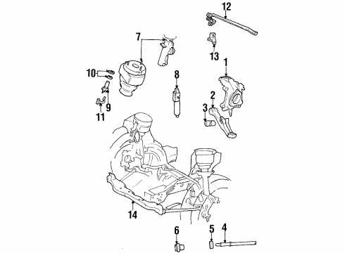 1996 Lincoln Continental Front Suspension Components, Lower Control Arm, Stabilizer Bar Strut Diagram for F5OY-18124-AA