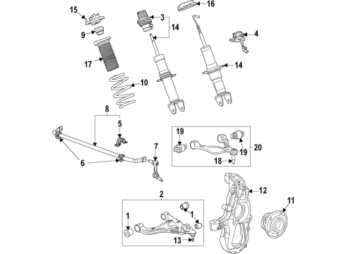 2020 Chevrolet Corvette Front Suspension, Lower Control Arm, Upper Control Arm, Ride Control, Stabilizer Bar, Suspension Components Front Hub & Bearing Diagram for 23291487