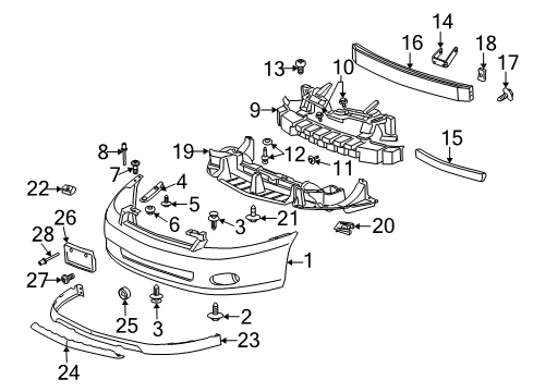 2007 Chevrolet Monte Carlo Front Bumper Bracket Bolt Diagram for 10242859