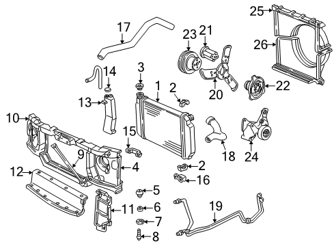 1989 Chevrolet Astro Radiator & Components, Cooling Fan Radiator Support Retainer Diagram for 15688319