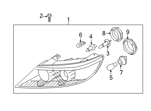 2011 Kia Sorento Headlamps Driver Side Headlight Assembly Diagram for 921011U200