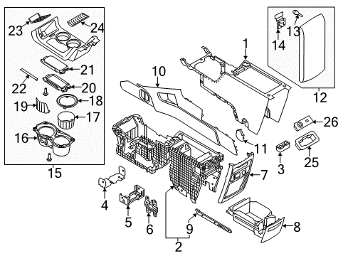 2013 Ford Flex Front Console Cup Holder Insert Diagram for DA8Z-7413562-AA