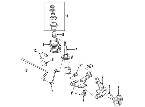 2002 Saturn LW200 Front Suspension Components, Lower Control Arm, Stabilizer Bar Clamp Front Stabilizer Shaft Diagram for 90576835