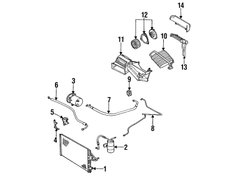 1995 Saturn SL1 Condenser, Compressor & Lines, Heater Clutch Asm, A/C Diagram for 21031318