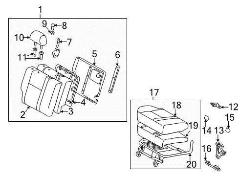 2005 Pontiac Vibe Rear Seat Components Seat Cushion Pad Diagram for 88970631