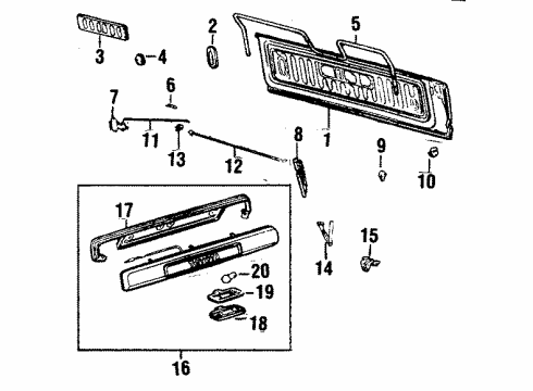 1985 Toyota Land Cruiser Tail Gate & Hardware, License Lamps, Exterior Trim Panel Sub-Assy, Tail Gate Diagram for 65061-90A13