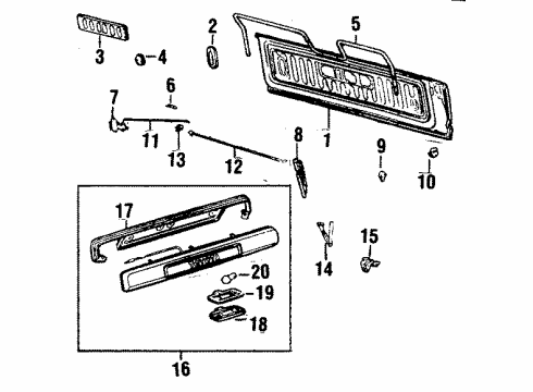 1985 Toyota Land Cruiser Tail Gate & Hardware, License Lamps, Exterior Trim Lock Assy, Tail Gate, Lower LH Diagram for 69390-90A00