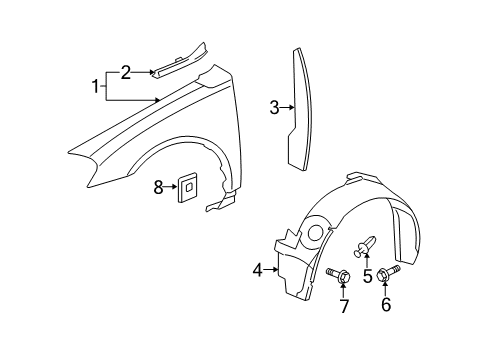 2007 Chevrolet Monte Carlo Fender & Components, Exterior Trim Fender Liner Diagram for 15889233