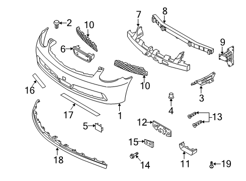 2006 Infiniti G35 Front Bumper Energy ABSORBER-Front Bumper Diagram for 62090-AC700