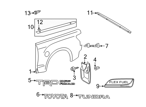 2012 Toyota Tundra Exterior Trim - Pick Up Box Mud Guard Diagram for 76626-0C060