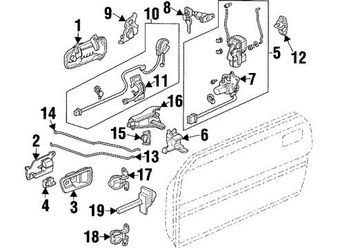 1996 Acura TL Front Door Switch Assembly, Passenger Side Cylinder Diagram for 72142-SW5-A01