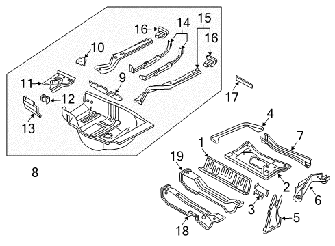 2005 BMW 745Li Rear Floor & Rails Left Side Member Diagram for 41117044069