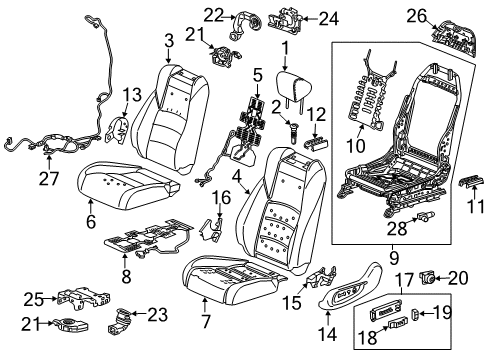 2019 Honda Accord Power Seats Switch Assembly, Driver Side Seat Memory Diagram for 35961-TVA-A01