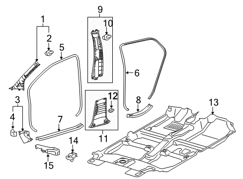 2012 Toyota Yaris Interior Trim - Pillars, Rocker & Floor Windshield Pillar Trim Diagram for 62211-52270-B0