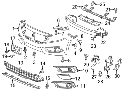 2020 Honda Civic Front Bumper Bolt, Bumper Diagram for 90140-SD9-000