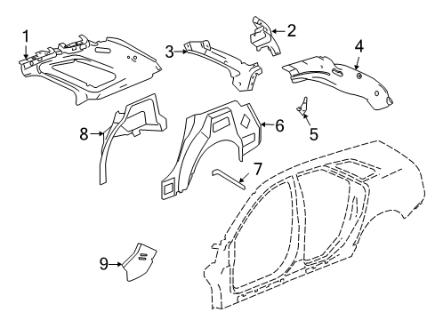 2010 Cadillac CTS Inner Structure - Quarter Panel Outer Wheelhouse Diagram for 22810643