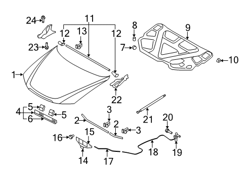 2010 Hyundai Sonata Hood & Components Cable Assembly-Hood Latch Release Diagram for 81190-3K100