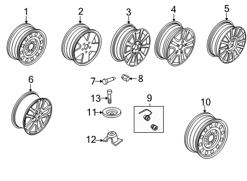 2009 Ford Fusion Wheels Wheel, Alloy Diagram for 6E5Z-1007-BA