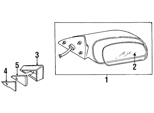 1997 Chrysler Sebring Outside Mirrors Passenger Side Mirror Outside Rear View Diagram for MB882396