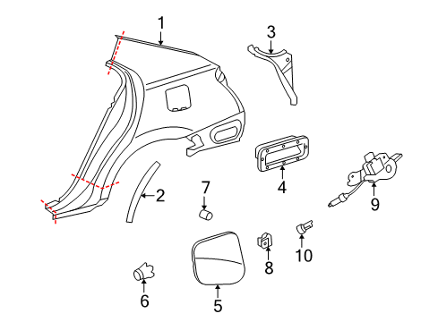 2011 Lexus HS250h Fuel Door Lid Assy, Fuel Filler Opening Diagram for 77350-75010