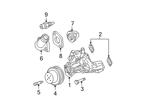 1996 Chevrolet S10 Powertrain Control Water Pump Bolt Diagram for 9442012