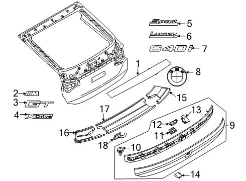 2019 BMW 640i xDrive Gran Turismo Exterior Trim - Lift Gate TRIM SPOILER BRACKET ON RIGH Diagram for 51627423548