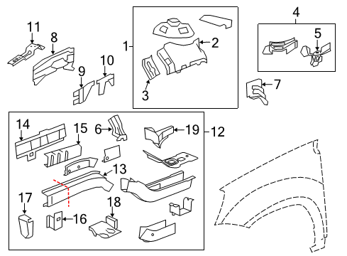 2013 GMC Acadia Structural Components & Rails Side Rail Extension Diagram for 10393626