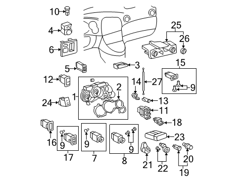 2005 Toyota Matrix Switches Cluster Lens Diagram for 83852-01030
