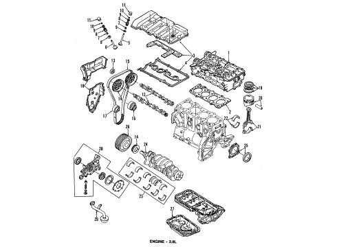 1993 Ford Probe Engine Parts, Mounts, Cylinder Head & Valves, Camshaft & Timing, Oil Pan, Oil Pump, Crankshaft & Bearings, Pistons, Rings & Bearings Overhaul Gasket Set Diagram for F32Z6008B
