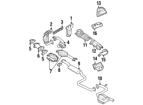 2001 Mercury Cougar Exhaust Components, Exhaust Manifold Catalytic Converter Diagram for 1S8Z-5E212-FA