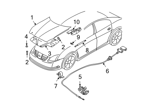 2006 Nissan Maxima Hood & Components Male Hood Lock Diagram for 65601-7Y00B