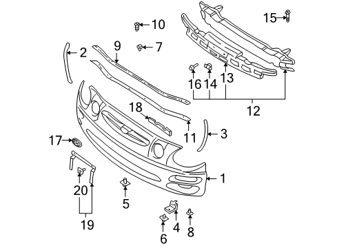 2002 Kia Spectra Front Bumper Bolt-Flange Diagram for K9079610259