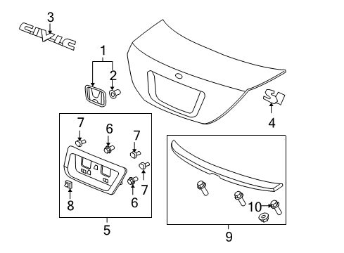 2008 Honda Civic Spoiler, Exterior Trim Emblem, Rear (H) Diagram for 75701-SVB-A00